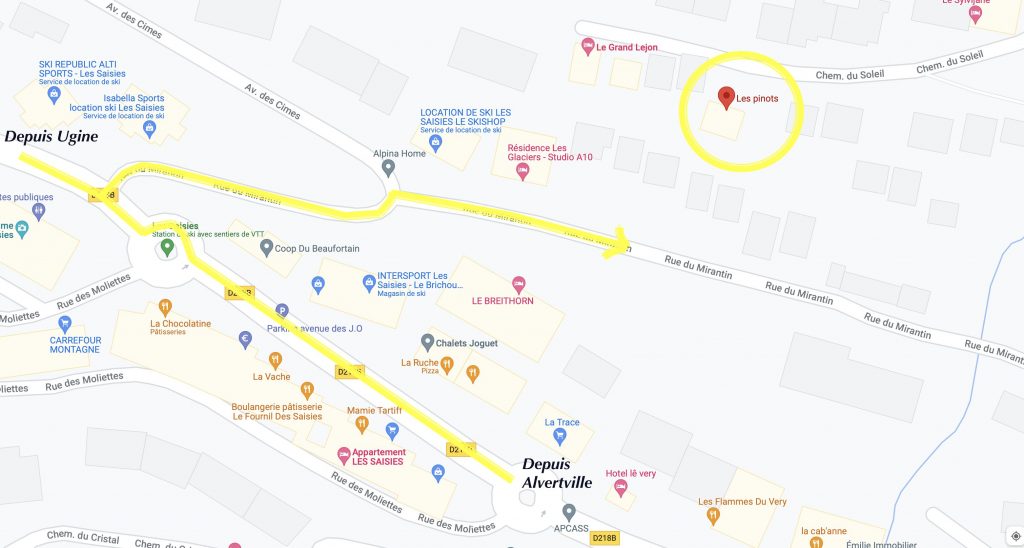Access map to Chalet Les Pinots in Les Saisies